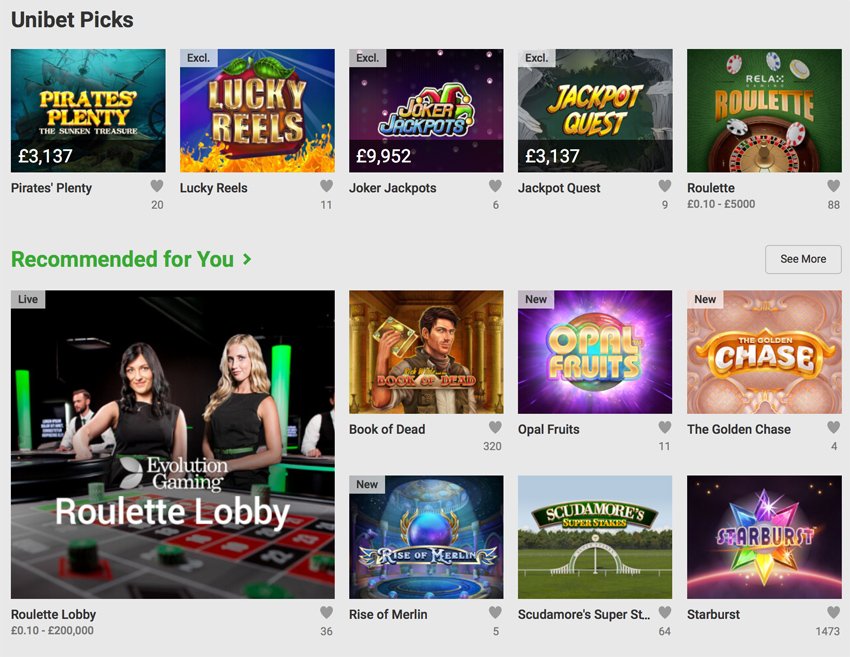 Unibet slot games and categories